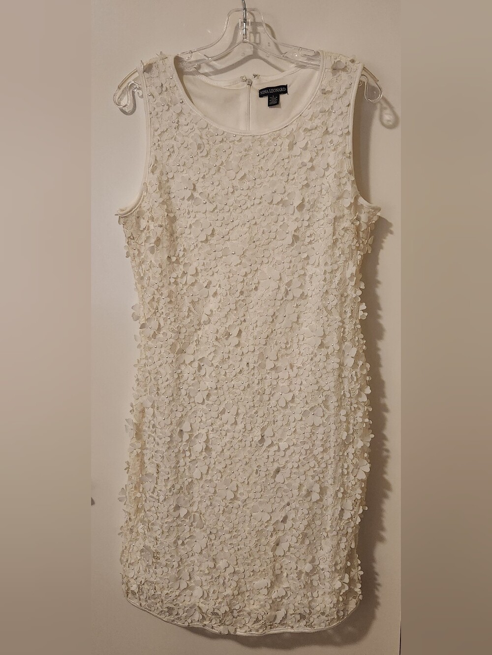 White Floral Embellished Dress, L